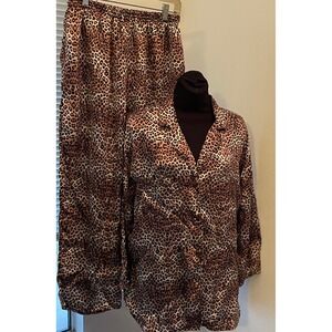Magic Silk 100% Silk Pajamas Set Womens Large Leopard Print Animal 2 Piece L